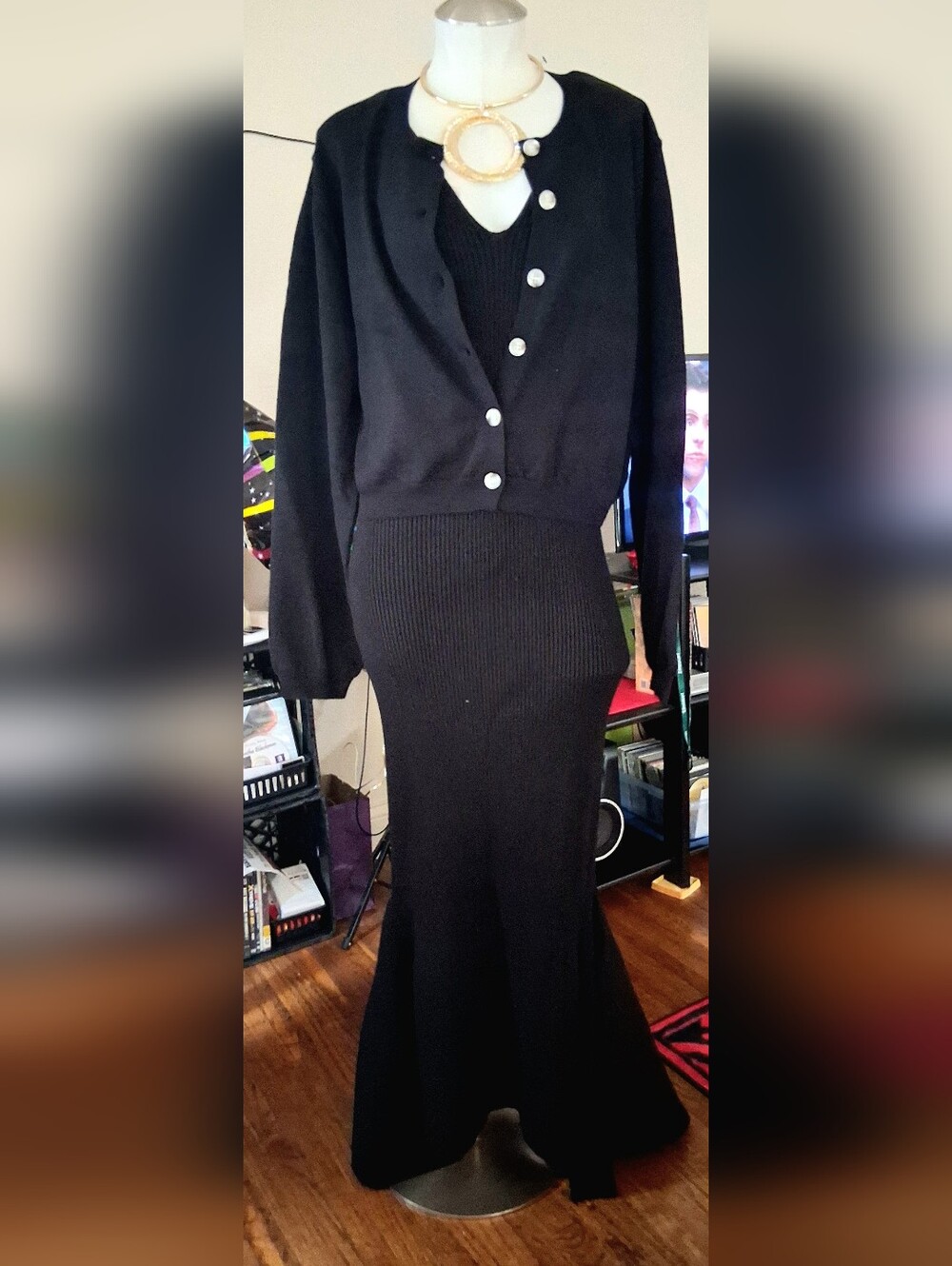 👗IT'S A SALE!!Women's Black Ribbed Maxi Dress Set👗